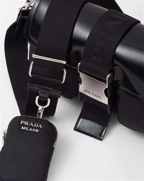 prada pocket nylon and brushed leather bag